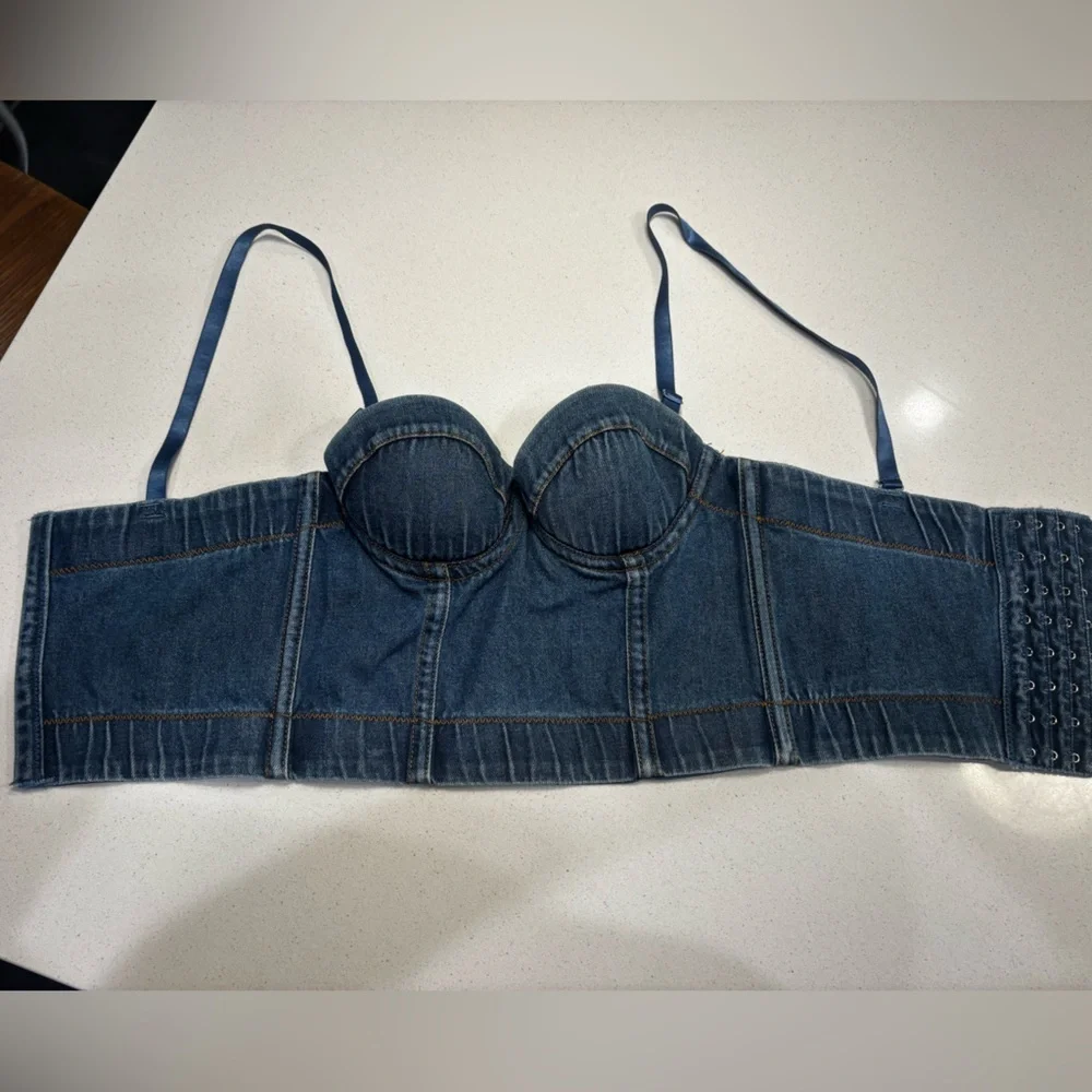 Denim Bustier Top with‎ adjustable Straps and back built in pads Size 34B